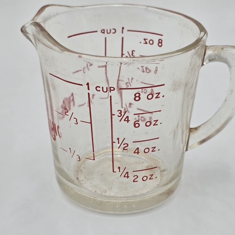 Vtg #496 Anchor Hocking Fire King Oven Basics 1 Cup Glass‎ Measuring Cup 8oz USA
